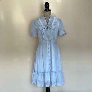 Summer Korean Lace Ruffle Hem Bow Tie Dress